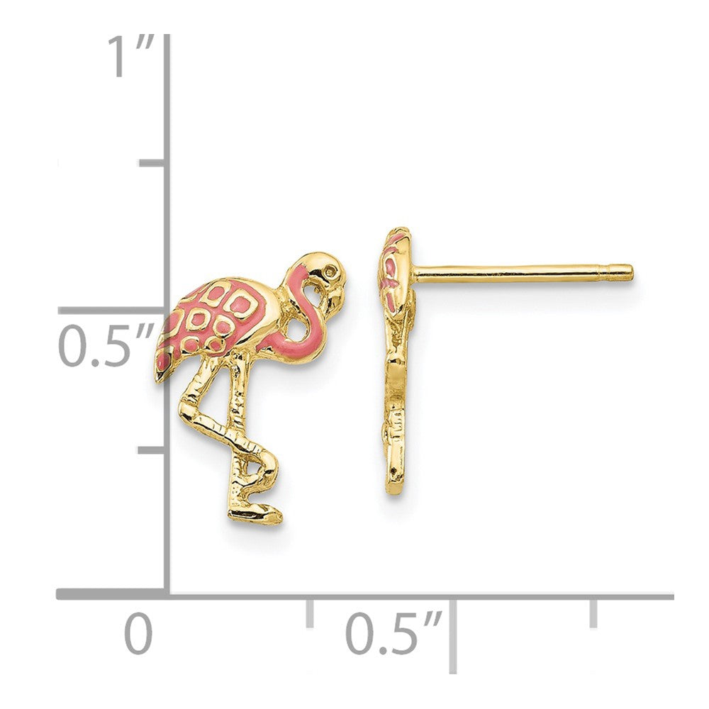 10K Gelbgold Rosa Emailliert Flamingo Ohrstecker