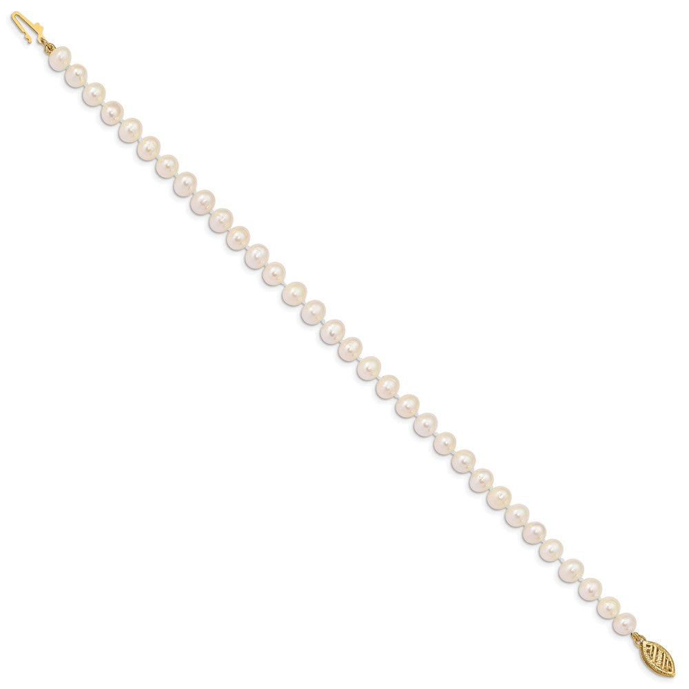 10K Gelbgold 5-6mm Weiß Nahe-round Süßwasser Zuchtperle Armband