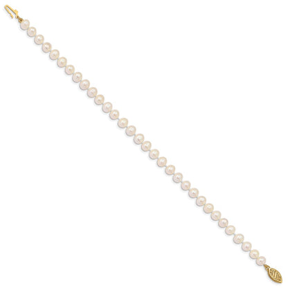 10K Gelbgold 5-6mm Weiß Nahe-round Süßwasser Zuchtperle Armband