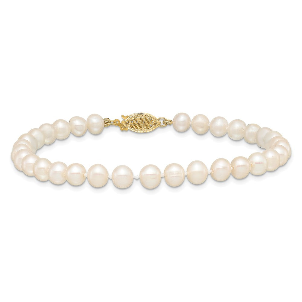 10K Gelbgold 5-6mm Weiß Nahe-round Süßwasser Zuchtperle Armband