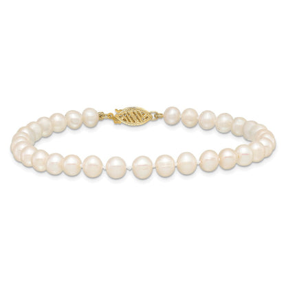 10K Gelbgold 5-6mm Weiß Nahe-round Süßwasser Zuchtperle Armband