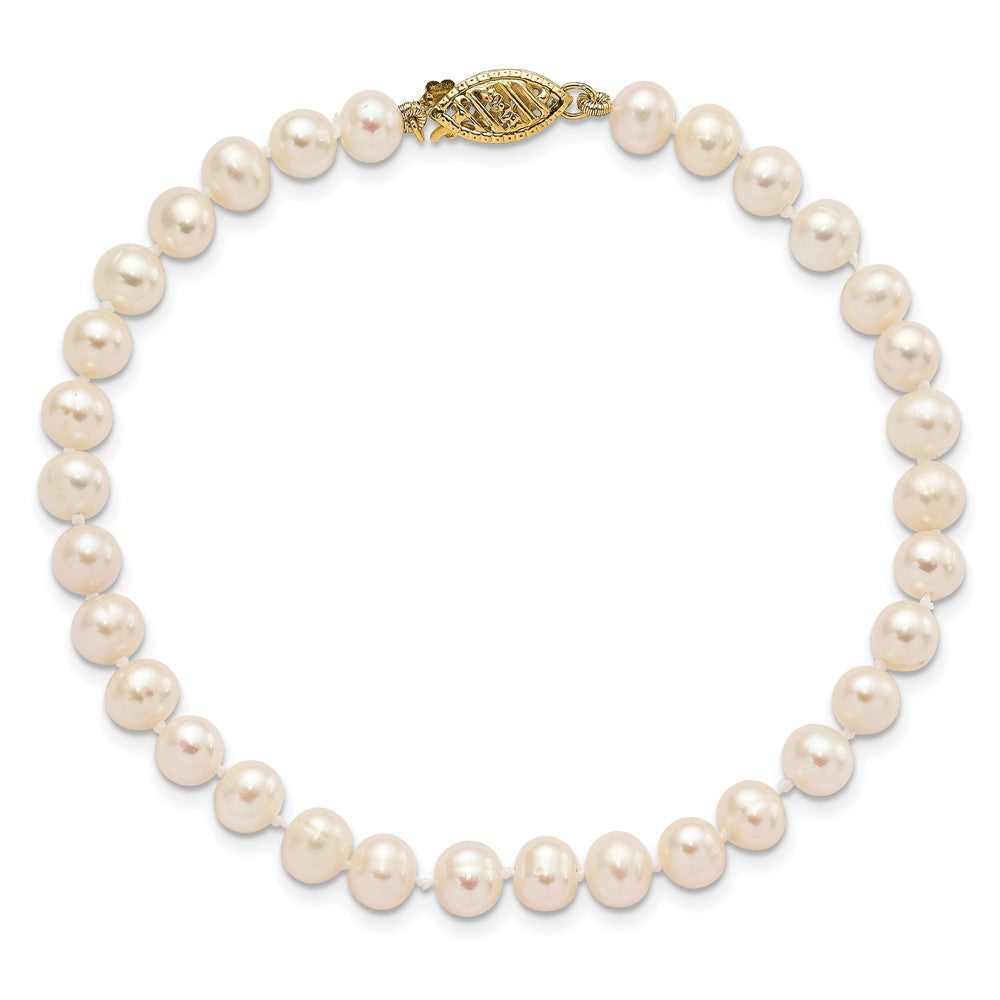 10K Gelbgold 5-6mm Weiß Nahe-round Süßwasser Zuchtperle Armband