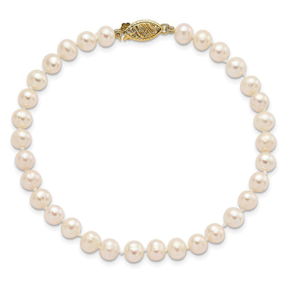 10K Gelbgold 5-6mm Weiß Nahe-round Süßwasser Zuchtperle Armband
