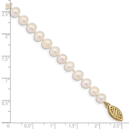 10K Gelbgold 5-6mm Weiß Nahe-round Süßwasser Zuchtperle Armband