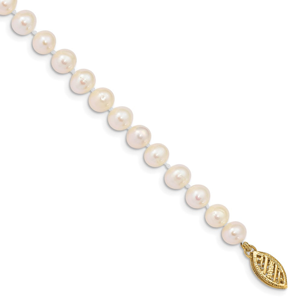 10K Gelbgold 5-6mm Weiß Nahe-round Süßwasser Zuchtperle Armband