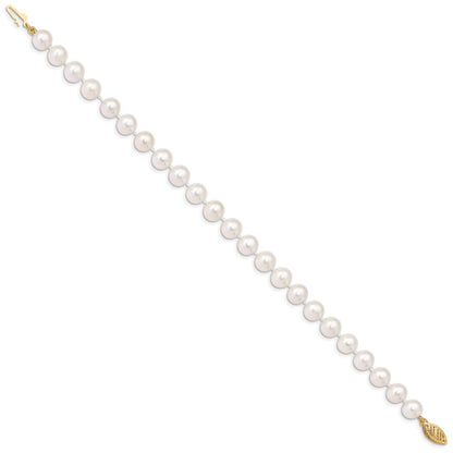 10K Gelbgold 7-8mm Weiß Nahe-round Süßwasser Zuchtperle Armband