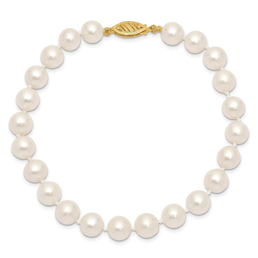 10K Gelbgold 7-8mm Weiß Nahe-round Süßwasser Zuchtperle Armband