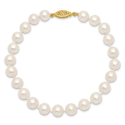 10K Gelbgold 7-8mm Weiß Nahe-round Süßwasser Zuchtperle Armband