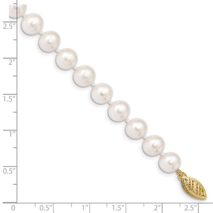 10K Gelbgold 7-8mm Weiß Nahe-round Süßwasser Zuchtperle Armband