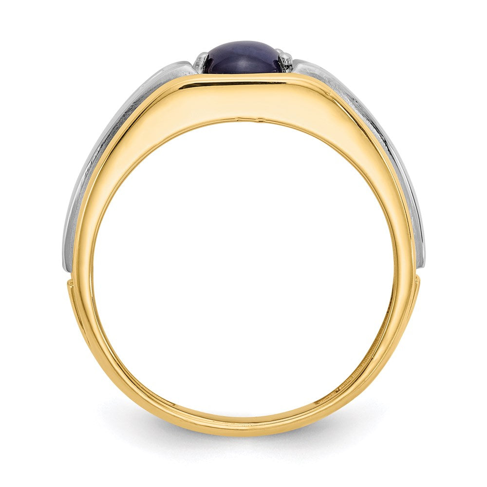 10K Gelbgold & Rhodium Herrenring mit blauem Stern & 0,01 ct. echtem Diamant