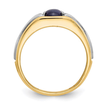 10K Gelbgold & Rhodium Herrenring mit blauem Stern & 0,01 ct. echtem Diamant