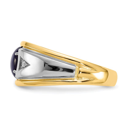10K Gelbgold & Rhodium Herrenring mit blauem Stern & 0,01 ct. echtem Diamant