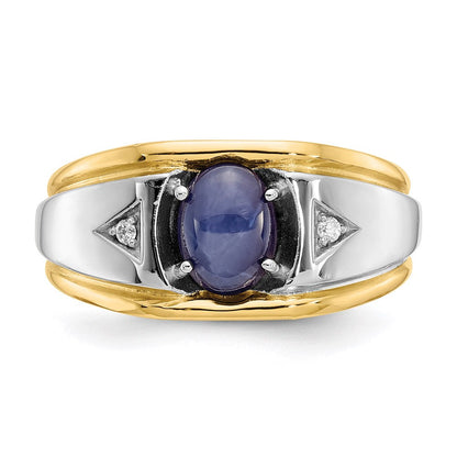 10K Gelbgold & Rhodium Herrenring mit blauem Stern & 0,01 ct. echtem Diamant