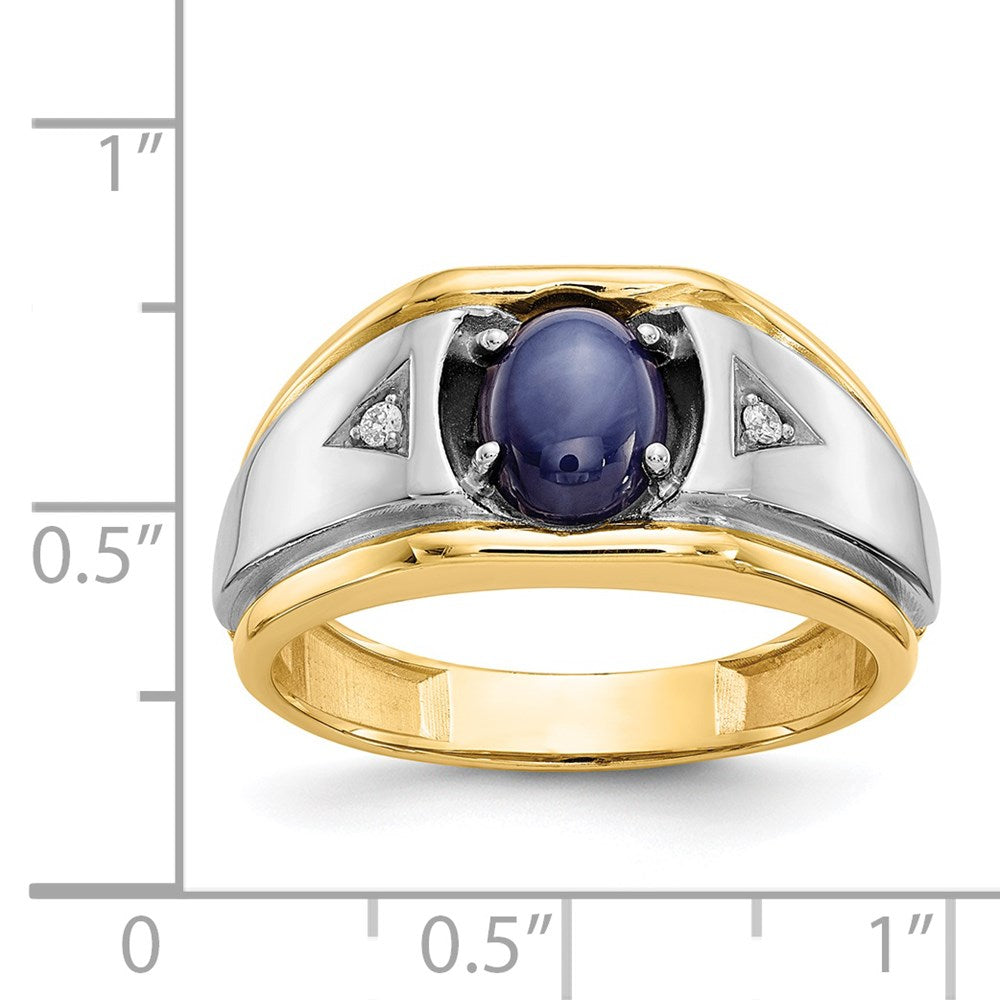 10K Gelbgold & Rhodium Herrenring mit blauem Stern & 0,01 ct. echtem Diamant
