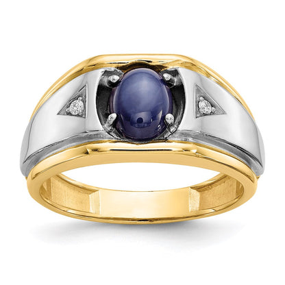 10K Gelbgold & Rhodium Herrenring mit blauem Stern & 0,01 ct. echtem Diamant