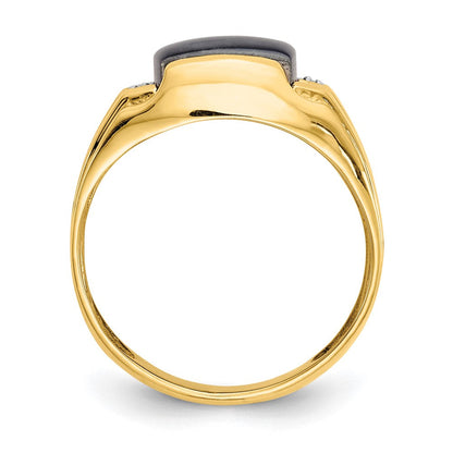 10K Gelbgold Herrenring mit Katzenauge (grau) & 0,01 ct. echtem Diamant