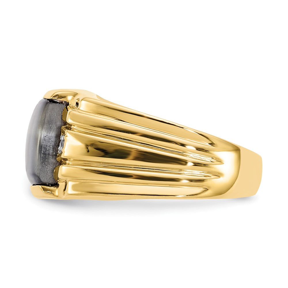 10K Gelbgold Herrenring mit Katzenauge (grau) & 0,01 ct. echtem Diamant