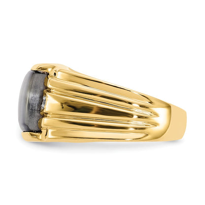 10K Gelbgold Herrenring mit Katzenauge (grau) & 0,01 ct. echtem Diamant