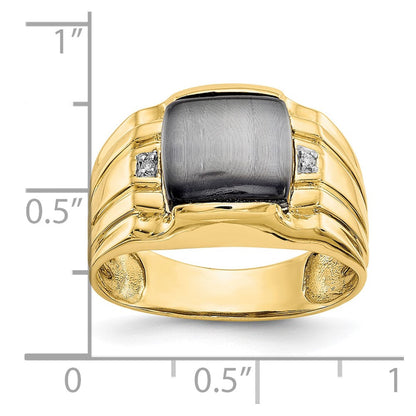 10K Gelbgold Herrenring mit Katzenauge (grau) & 0,01 ct. echtem Diamant