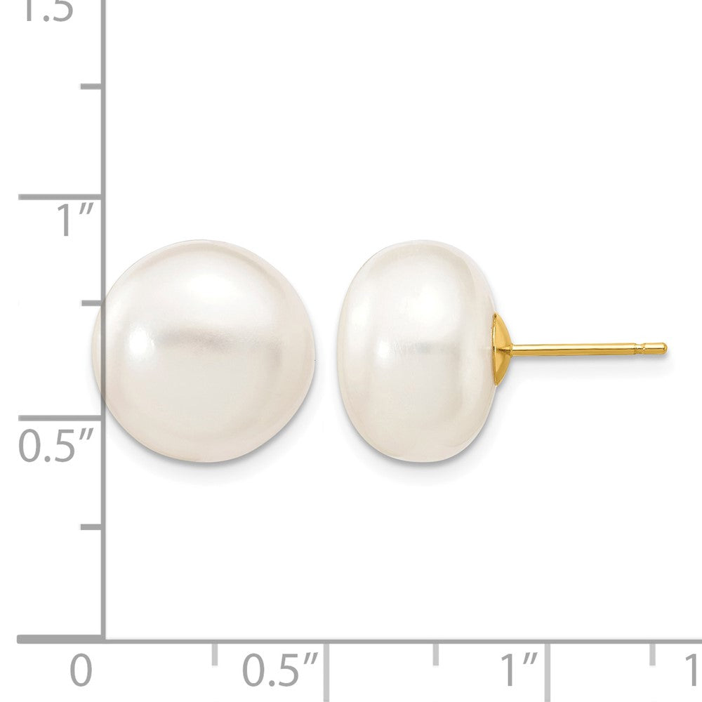 10K Gelbgold 12-13mm Weiß Knopf Süßwasser Zuchtperle Ohrstecker