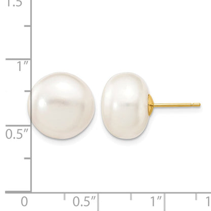 10K Gelbgold 12-13mm Weiß Knopf Süßwasser Zuchtperle Ohrstecker