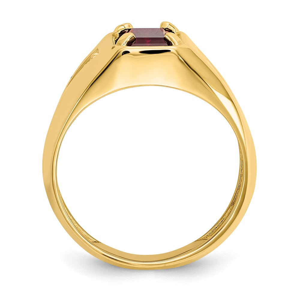 10K Gelbgold Herrenring mit synthetischem Rubin & 0,02 ct. echtem Diamant