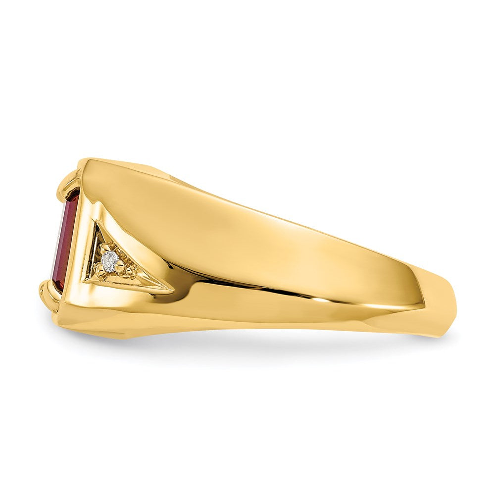 10K Gelbgold Herrenring mit synthetischem Rubin & 0,02 ct. echtem Diamant