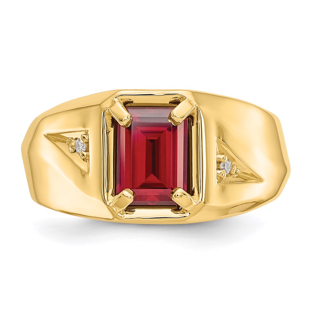 10K Gelbgold Herrenring mit synthetischem Rubin & 0,02 ct. echtem Diamant