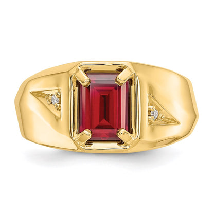 10K Gelbgold Herrenring mit synthetischem Rubin & 0,02 ct. echtem Diamant