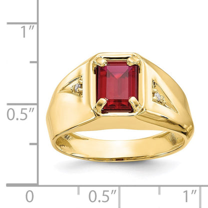 10K Gelbgold Herrenring mit synthetischem Rubin & 0,02 ct. echtem Diamant