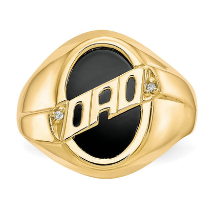 14K Gelbgold Herren Diamant und Schwarz Onyx Dad Ring