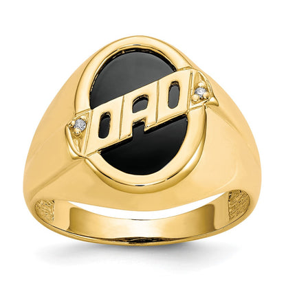 14K Gelbgold Herren Diamant und Schwarz Onyx Dad Ring