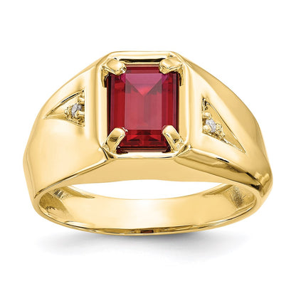 10K Gelbgold Herrenring mit synthetischem Rubin & 0,02 ct. echtem Diamant