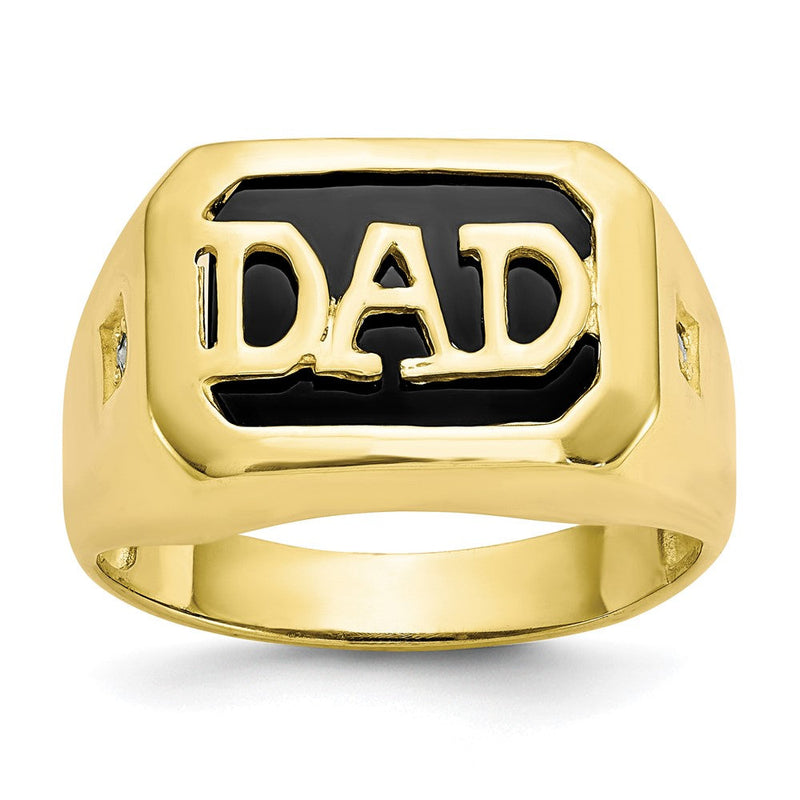 10K Gelbgold Herren-Ring mit echtem Diamant und schwarzem Onyx "DAD"