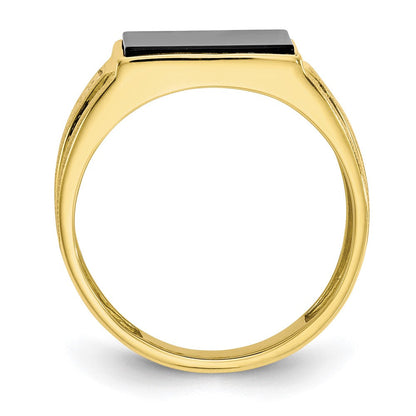 10K Gelbgold Herren-Siegelring mit echtem Diamant und schwarzem Onyx