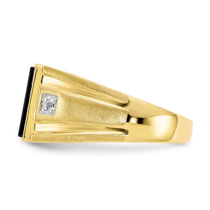 10K Gelbgold Herren-Siegelring mit echtem Diamant und schwarzem Onyx