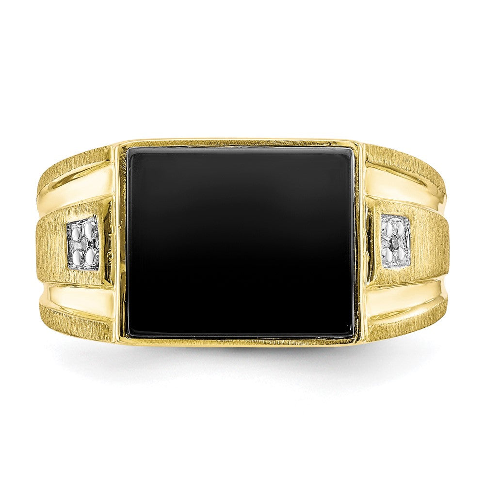 10K Gelbgold Herren-Siegelring mit echtem Diamant und schwarzem Onyx