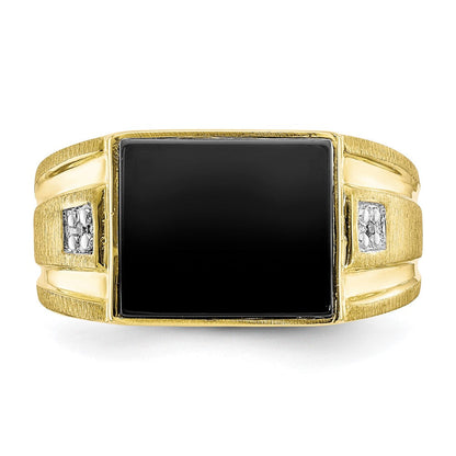 10K Gelbgold Herren-Siegelring mit echtem Diamant und schwarzem Onyx