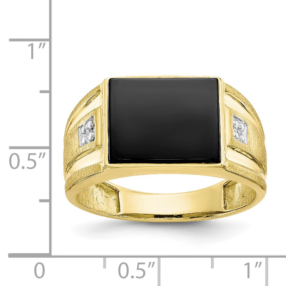 10K Gelbgold Herren-Siegelring mit echtem Diamant und schwarzem Onyx