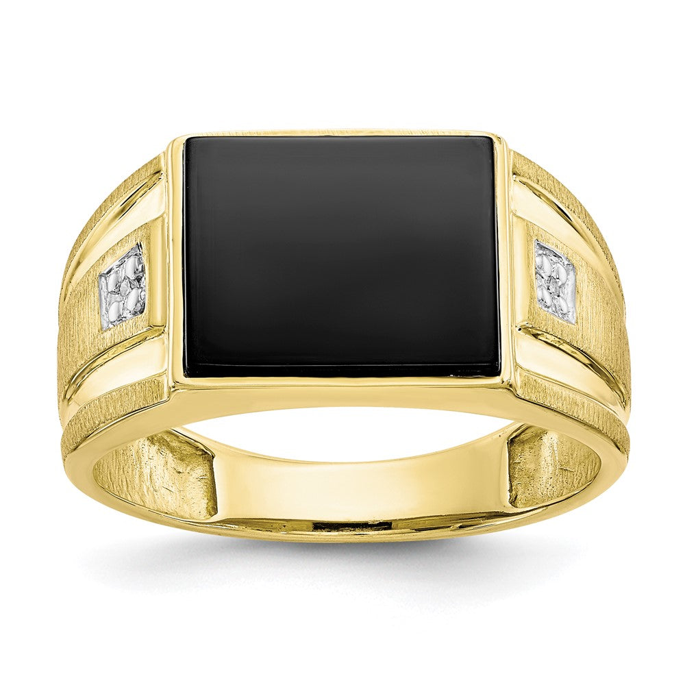10K Gelbgold Herren-Siegelring mit echtem Diamant und schwarzem Onyx