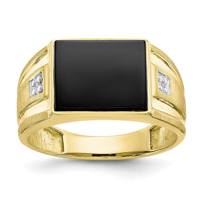10K Gelbgold Herren-Siegelring mit echtem Diamant und schwarzem Onyx