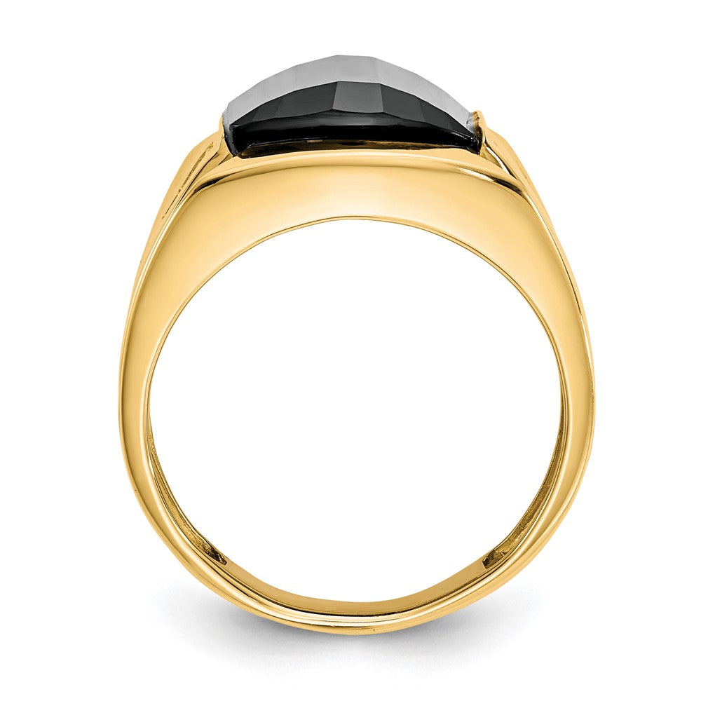 10K Gelbgold Herren-Ring mit echten Diamanten und schwarzem Onyx