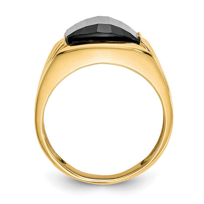 10K Gelbgold Herren-Ring mit echten Diamanten und schwarzem Onyx