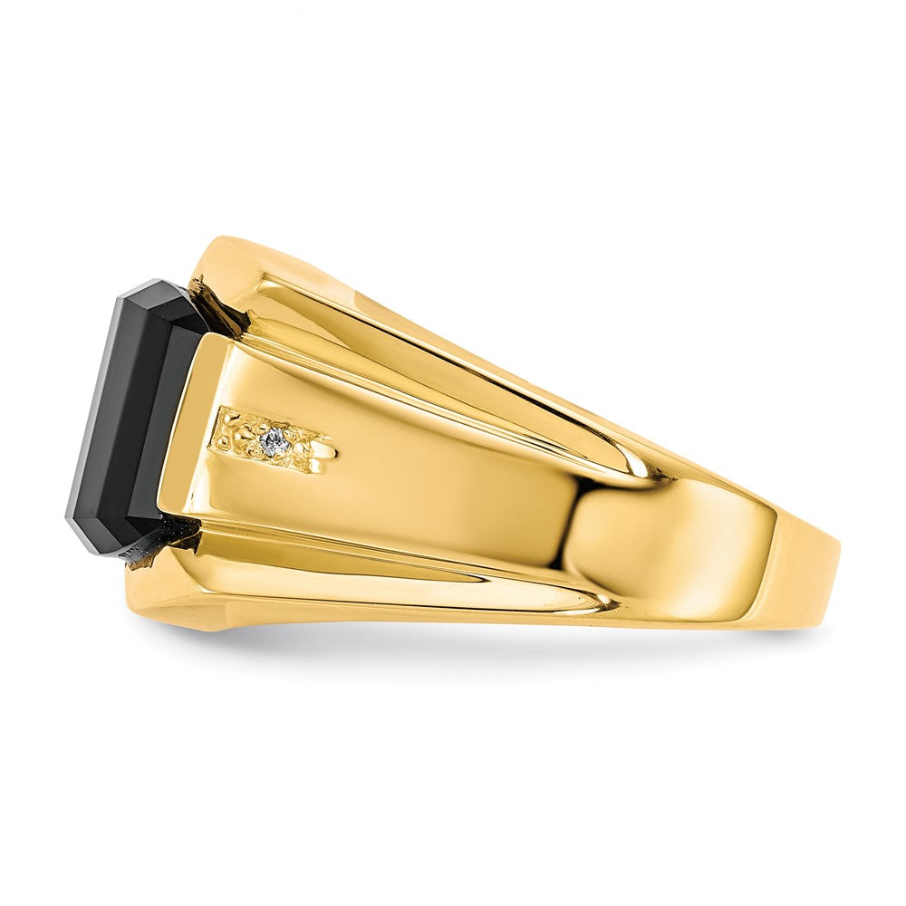 10K Gelbgold Herren-Ring mit echten Diamanten und schwarzem Onyx