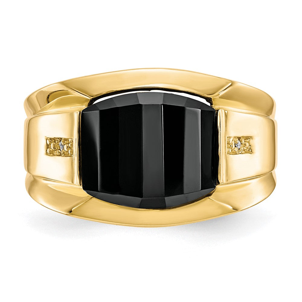 10K Gelbgold Herren-Ring mit echten Diamanten und schwarzem Onyx
