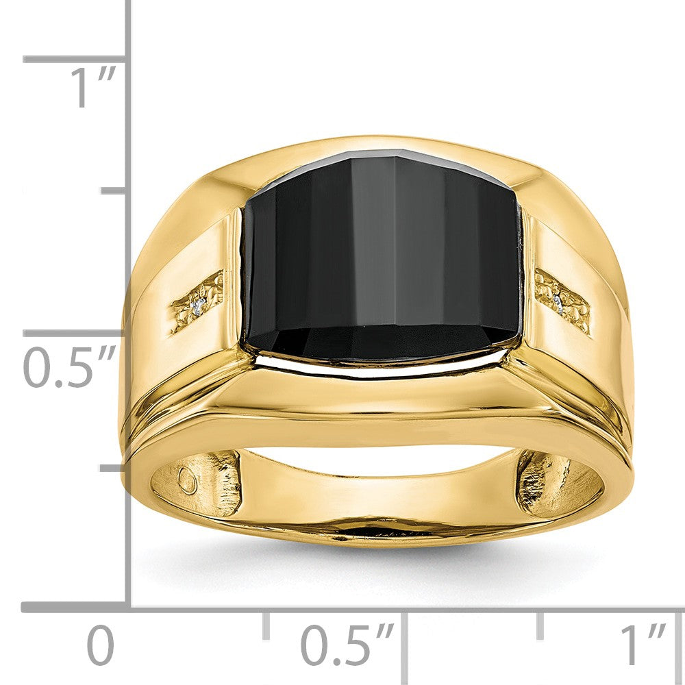 10K Gelbgold Herren-Ring mit echten Diamanten und schwarzem Onyx