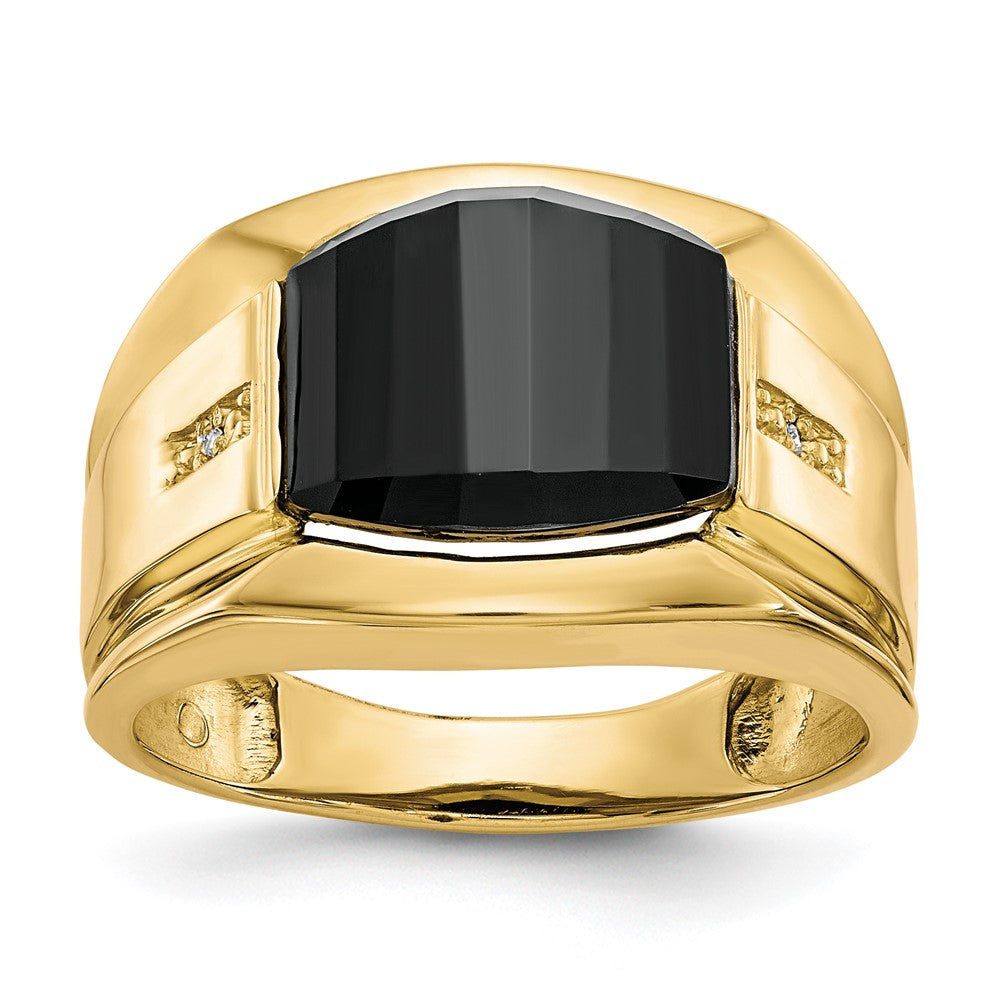 10K Gelbgold Herren-Ring mit echten Diamanten und schwarzem Onyx