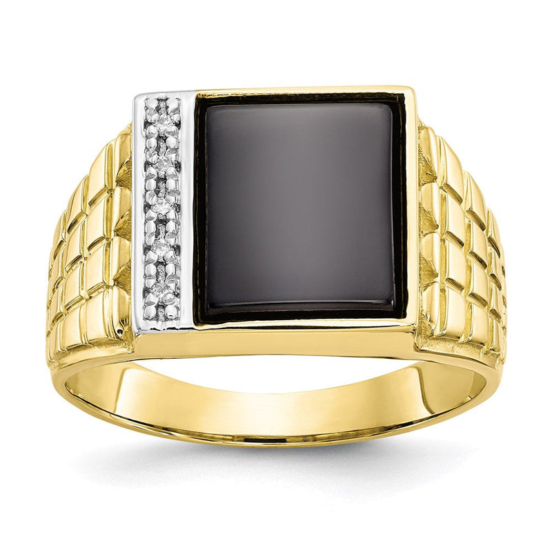 10K Gelbgold Herrenring mit Onyx & 0,03 ct. echtem Diamant