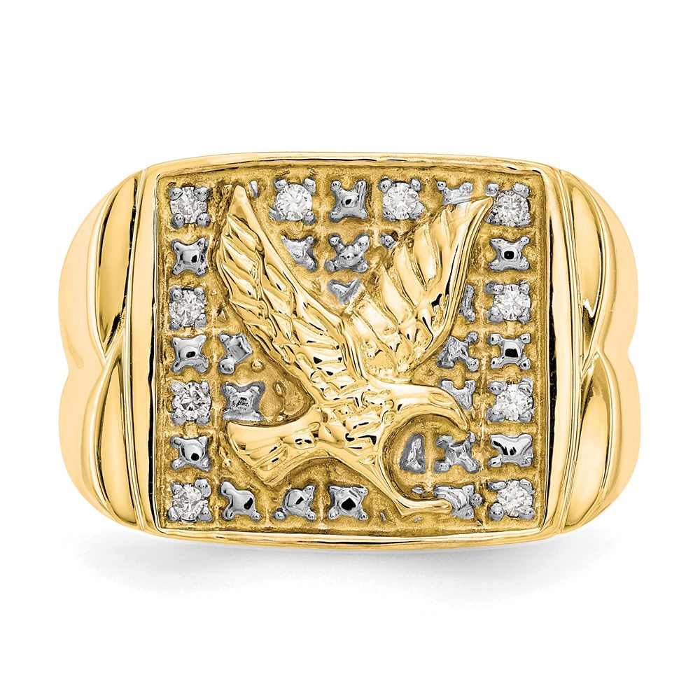10K Gelbgold & Rhodium 0,10 ct. Echter Diamant Herren Adler-Ring