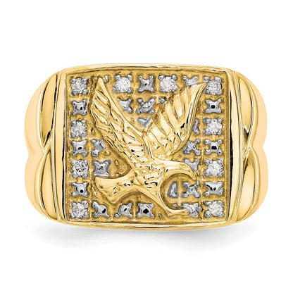 10K Gelbgold & Rhodium 0,10 ct. Echter Diamant Herren Adler-Ring
